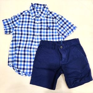 🐎 2T boys Polo Ralph Lauren blue/white checkered shirt and blue pants